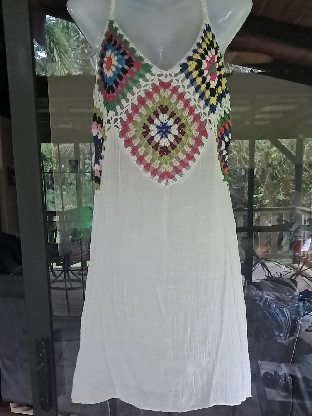 Women’s White Crochet-Accent Swim Cover-Up Dress